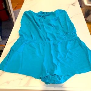 Arizona strapless teal romper, small.